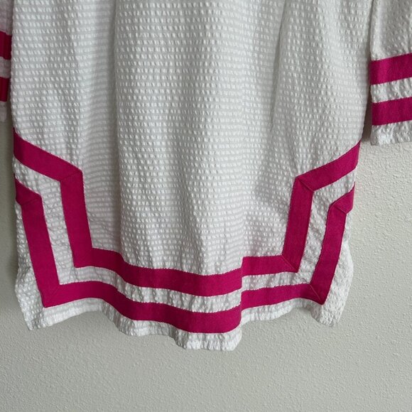 Sail To Sable Dress White Pink Seersucker Tunic V-Neck Coverup Coastal - Picture 6 of 8